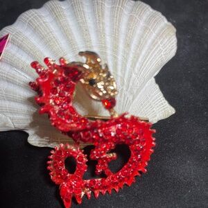 NEW BETSEY JOHNSON RED SNAKEL CRYSTAL EMBELLISHED BROOCH PIN